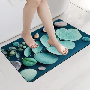 1 Piece Anti-Skid Water Soaking 3D Leaf Print Bathroom Mat, Water Absorbent Mat (40x60cm) (Green Leaf Print)