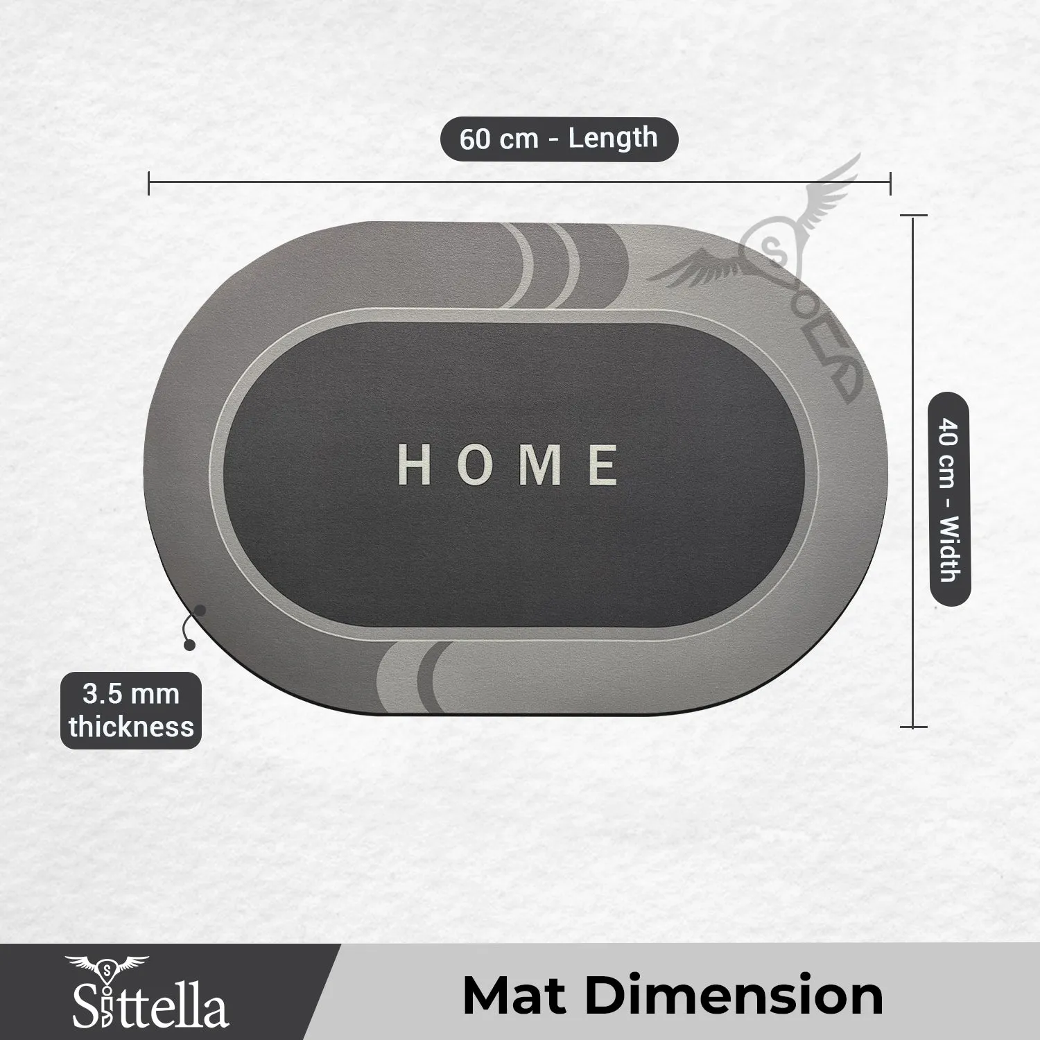 1 Piece Anti-Skid Water Soaking Oval Home Print Rubber Mat, Water Absorbent Mat (40x60cm) (Grey)