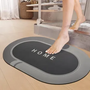 1 Piece Anti-Skid Water Soaking Oval Home Print Rubber Mat, Water Absorbent Mat (40x60cm) (Grey)