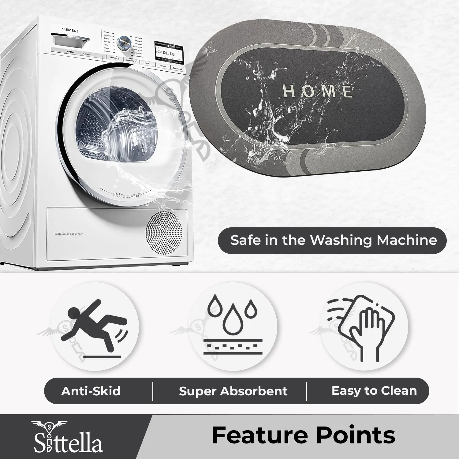 1 Piece Anti-Skid Water Soaking Oval Home Print Rubber Mat, Water Absorbent Mat (40x60cm) (Grey)