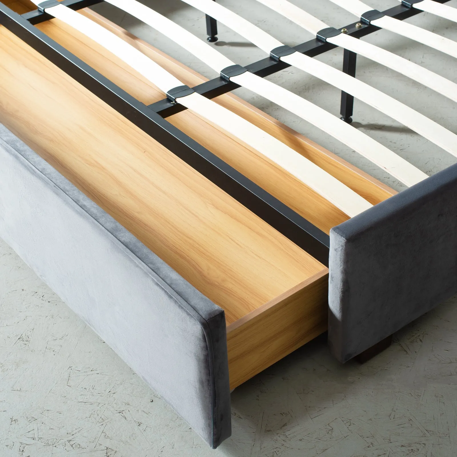 Amara - Grey Fabric Queen Size Bed with Storage