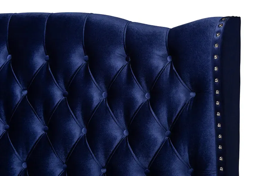 Anna Purple Blue Velvet Fabric Upholstered Wingback Bed (King)