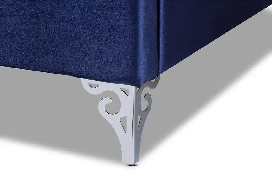 Anna Purple Blue Velvet Fabric Upholstered Wingback Bed (King)