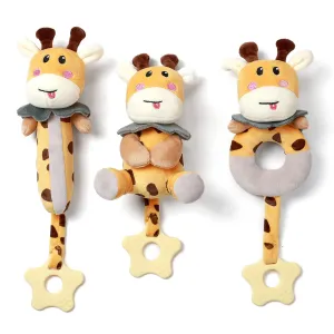 Baby giraffe rattle toy set 3PCS soft teething ring sensory plush set for baby infant 0 Month 