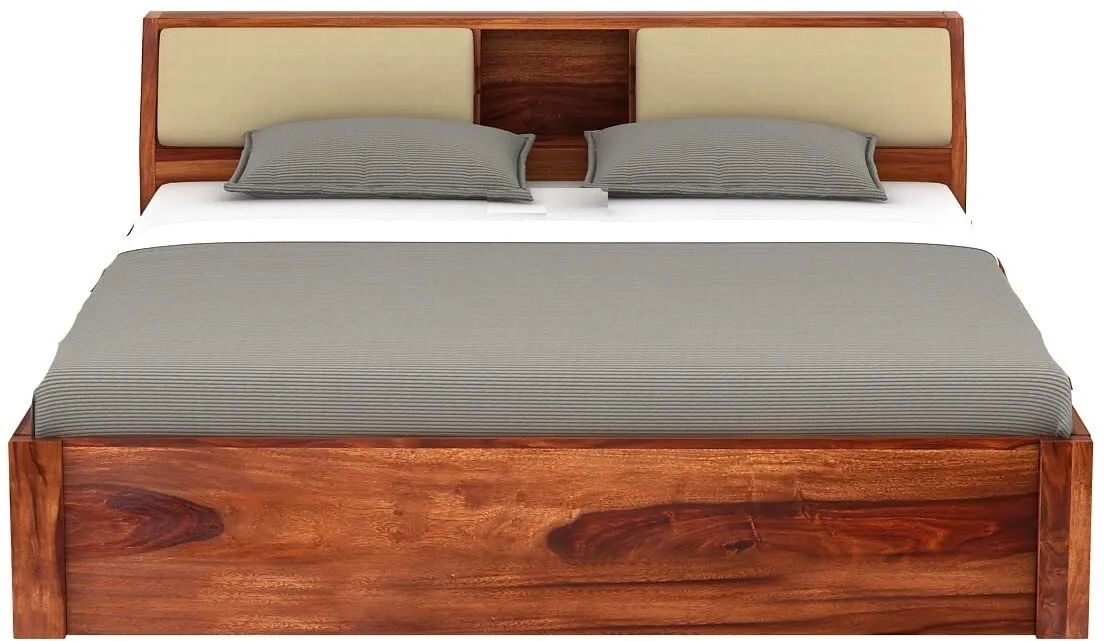 BHAGWANT Rosewood (Sheesham) Queen Size Bed | Honey Finish DIY Bed with Cushion Upholstered (83.82x203.2x162.56 Cm)