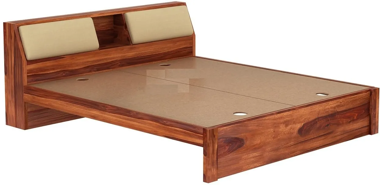 BHAGWANT Rosewood (Sheesham) Queen Size Bed | Honey Finish DIY Bed with Cushion Upholstered (83.82x203.2x162.56 Cm)