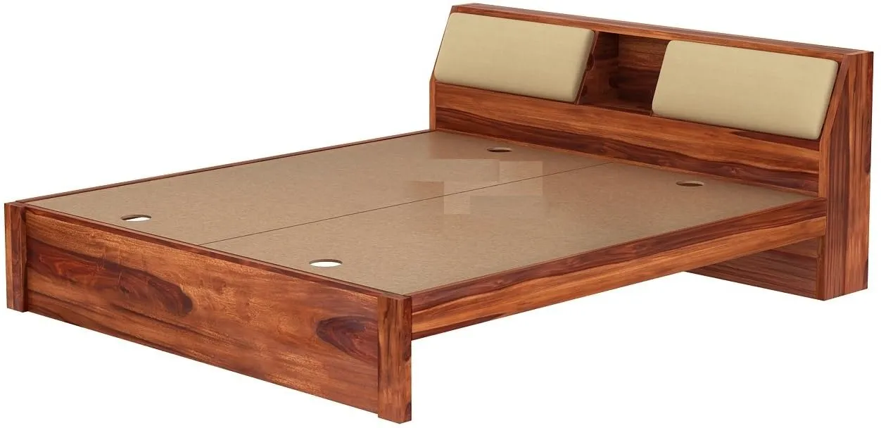 BHAGWANT Rosewood (Sheesham) Queen Size Bed | Honey Finish DIY Bed with Cushion Upholstered (83.82x203.2x162.56 Cm)