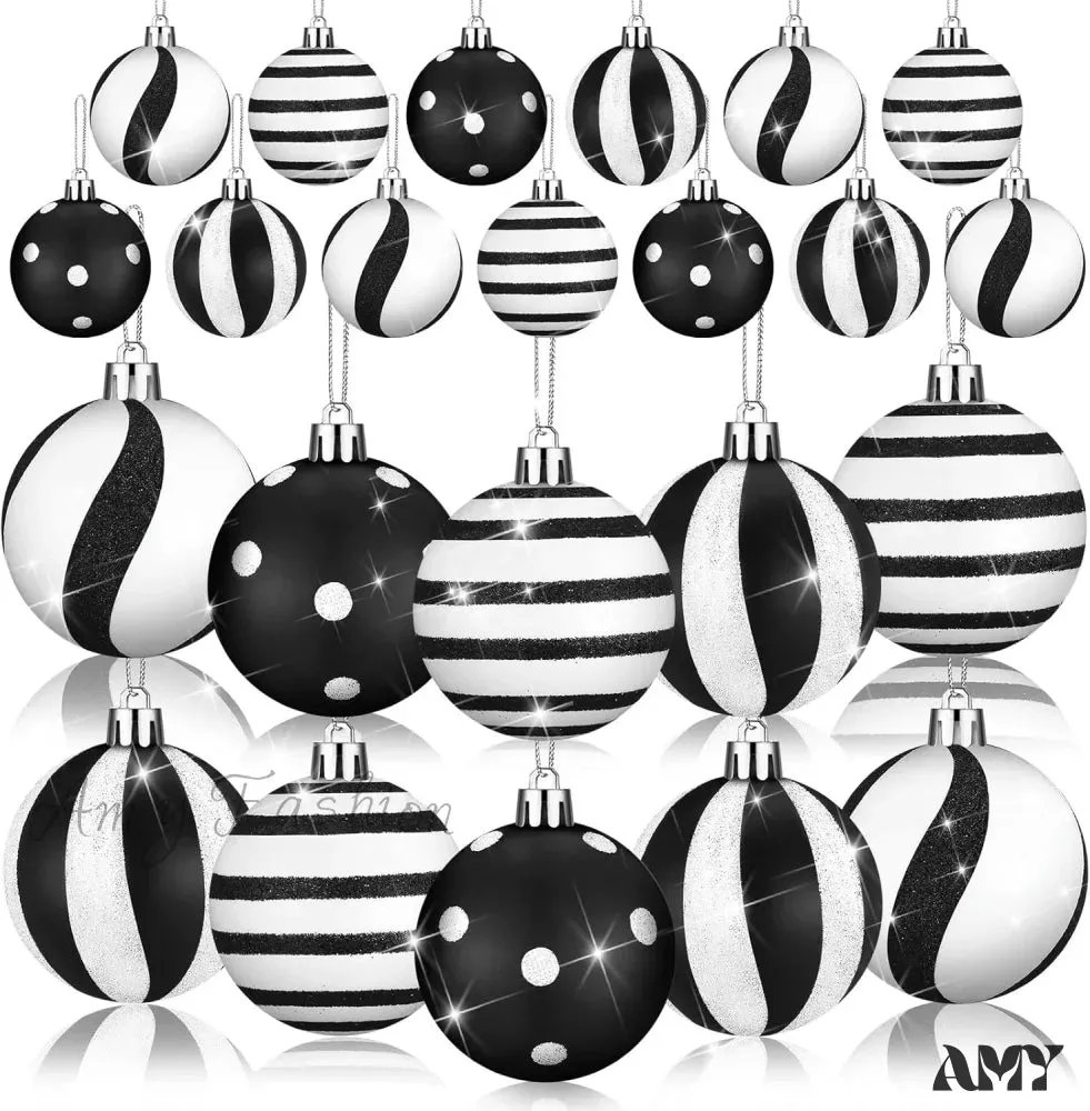 Black and White Christmas Ball Ornaments - Fresh Style, Set of 12