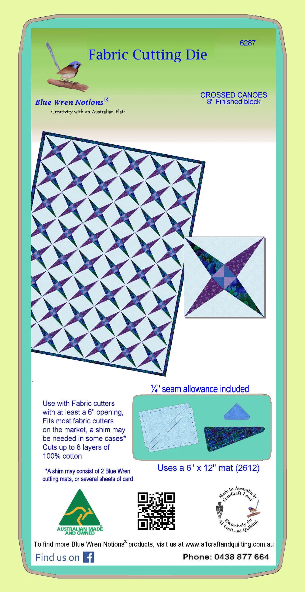 Crossed Canoes - 6287- makes a 8" finished block - mat included