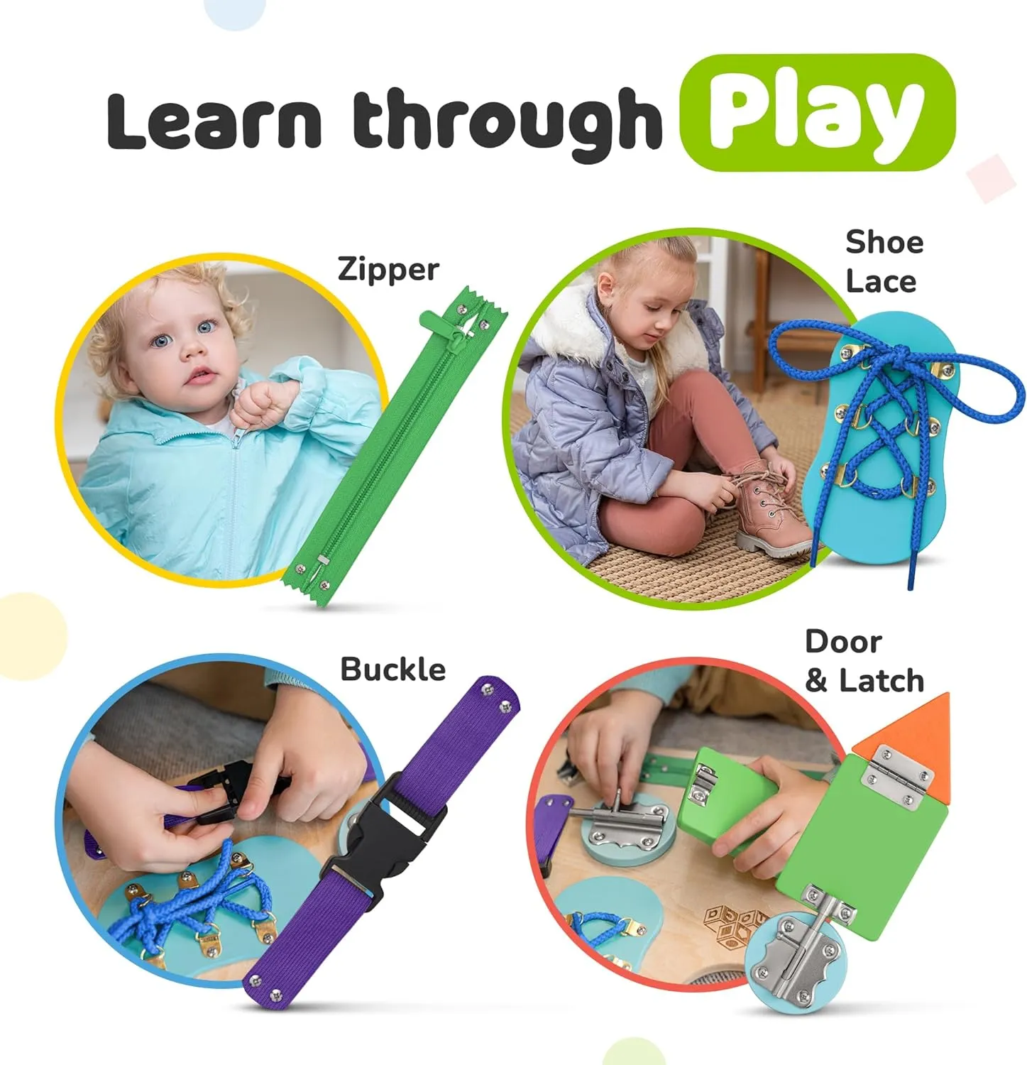 deMoca Montessori Busy Board for Toddlers, Kids Sensory Toy Wooden Activity Board with 10 Preschool Educational Activities to Develop Fine Motor Skills, Travel Toy, Boys & Girls Gift