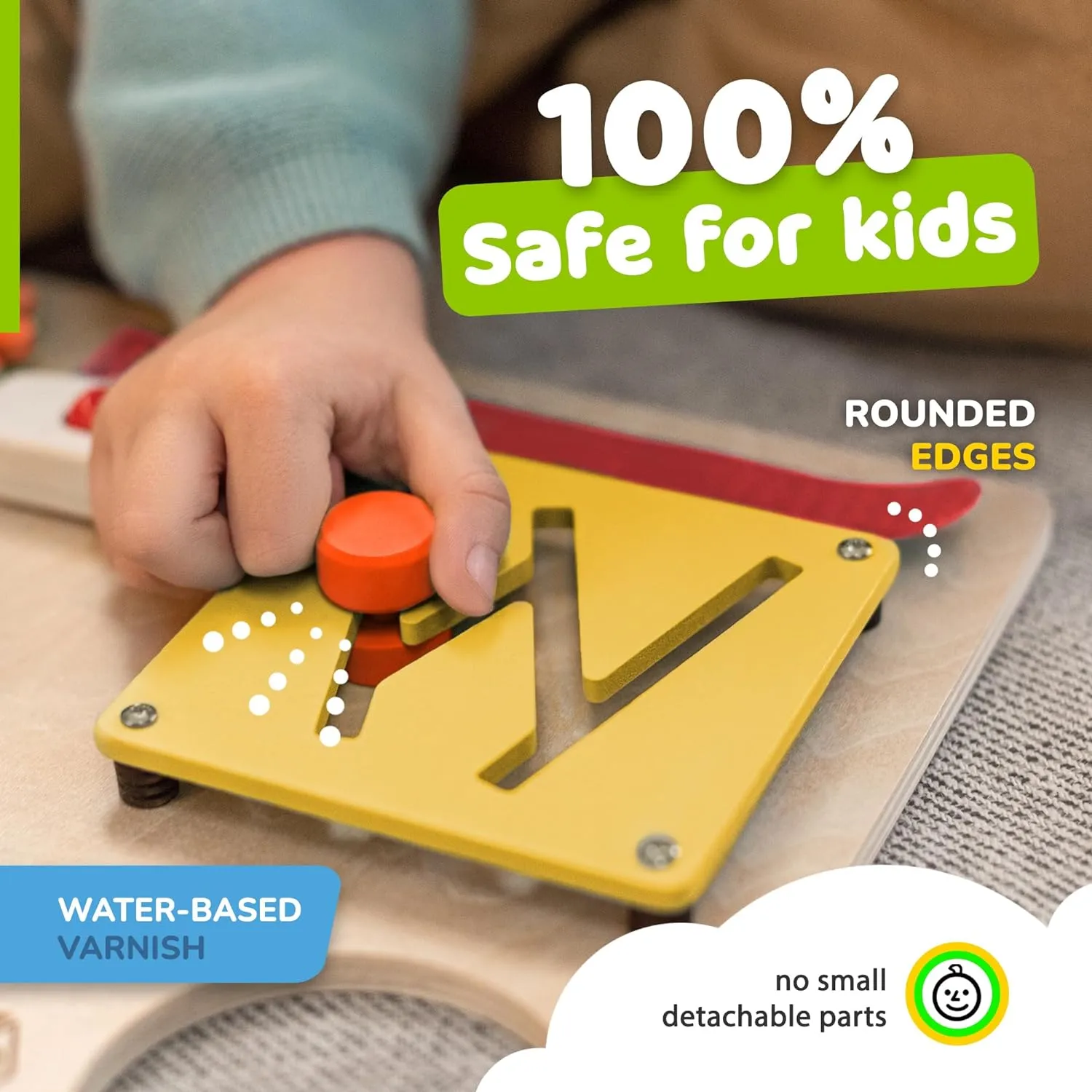 deMoca Montessori Busy Board for Toddlers, Kids Sensory Toy Wooden Activity Board with 10 Preschool Educational Activities to Develop Fine Motor Skills, Travel Toy, Boys & Girls Gift