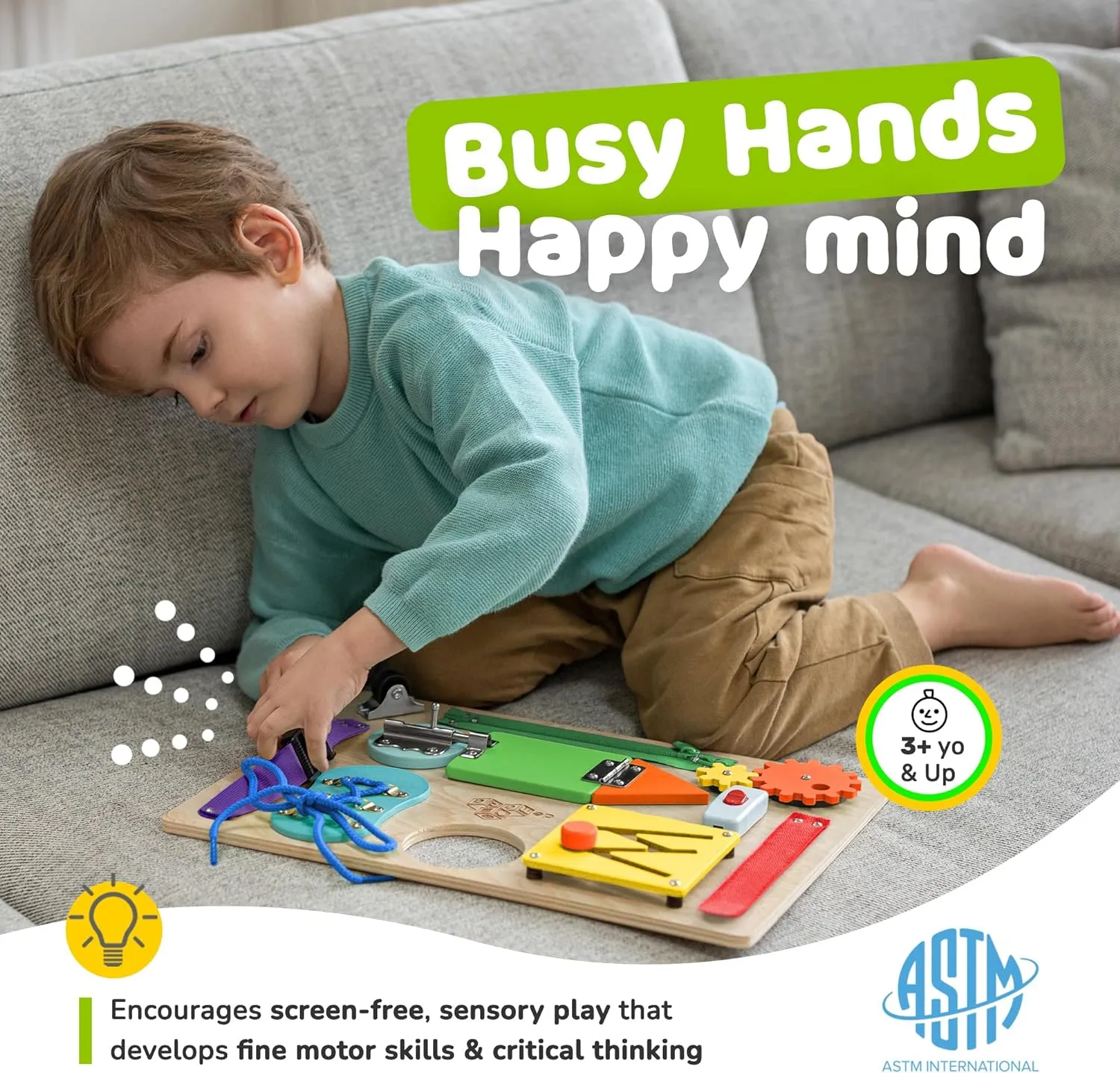deMoca Montessori Busy Board for Toddlers, Kids Sensory Toy Wooden Activity Board with 10 Preschool Educational Activities to Develop Fine Motor Skills, Travel Toy, Boys & Girls Gift