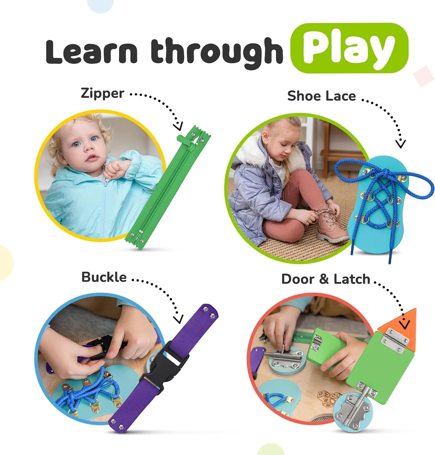 deMoca Montessori Busy Board for Toddlers, Kids Sensory Toy Wooden Activity Board with 10 Preschool Educational Activities to Develop Fine Motor Skills, Travel Toy, Boys & Girls Gift