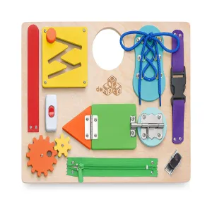 deMoca Montessori Busy Board for Toddlers, Kids Sensory Toy Wooden Activity Board with 10 Preschool Educational Activities to Develop Fine Motor Skills, Travel Toy, Boys & Girls Gift