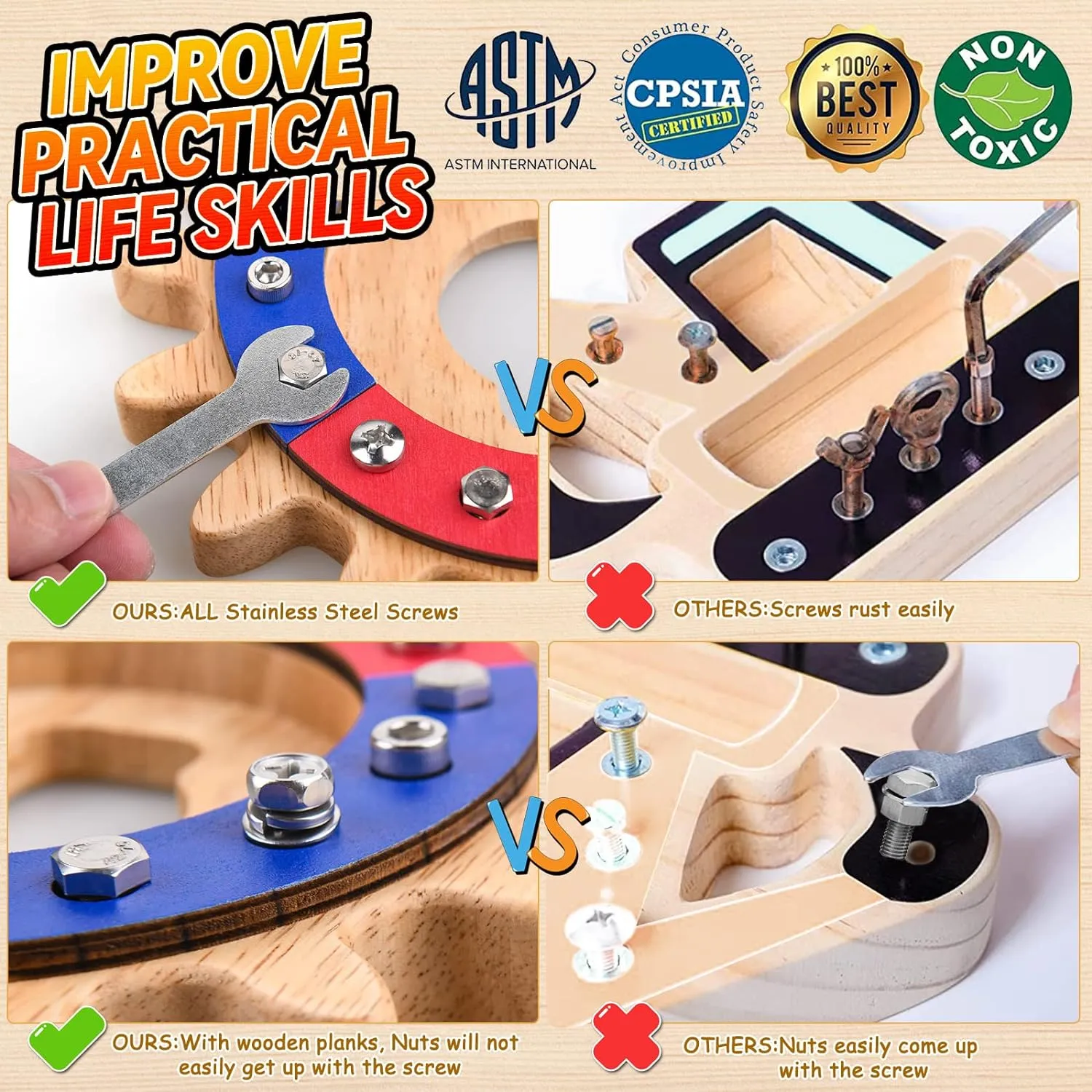 Devolamn Toddler Toys, Wooden Toys, Montessori Toys for 3 4 5, 35 in 1 Wooden Montessori Screwdriver Board Set, Learning Sensory Bin Toys Preschool Toys, Fine Motor Skills Toys (20CM)