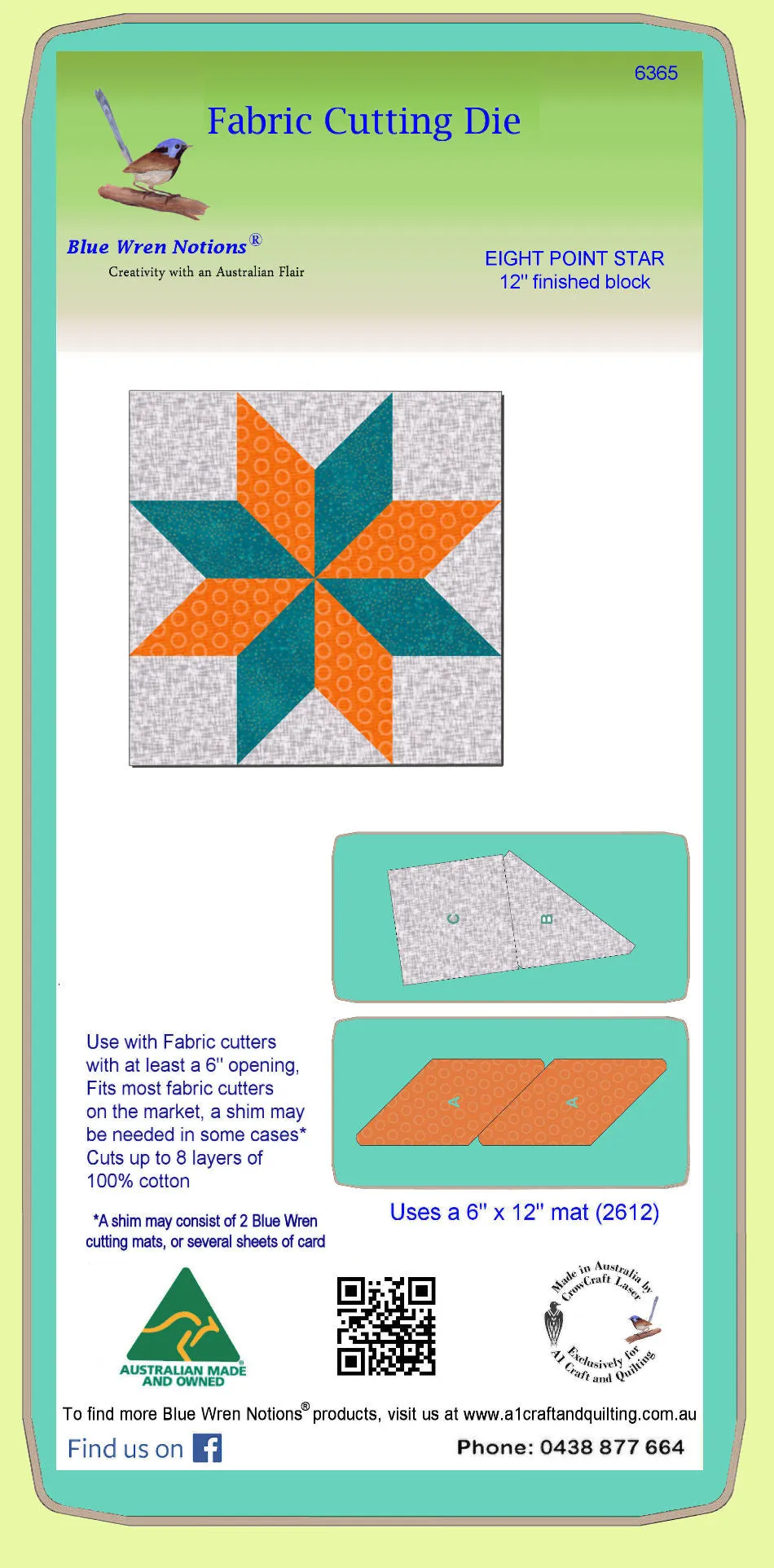 Eight Point Star - 6365  (12" finished block)- 2 die set - Mat included