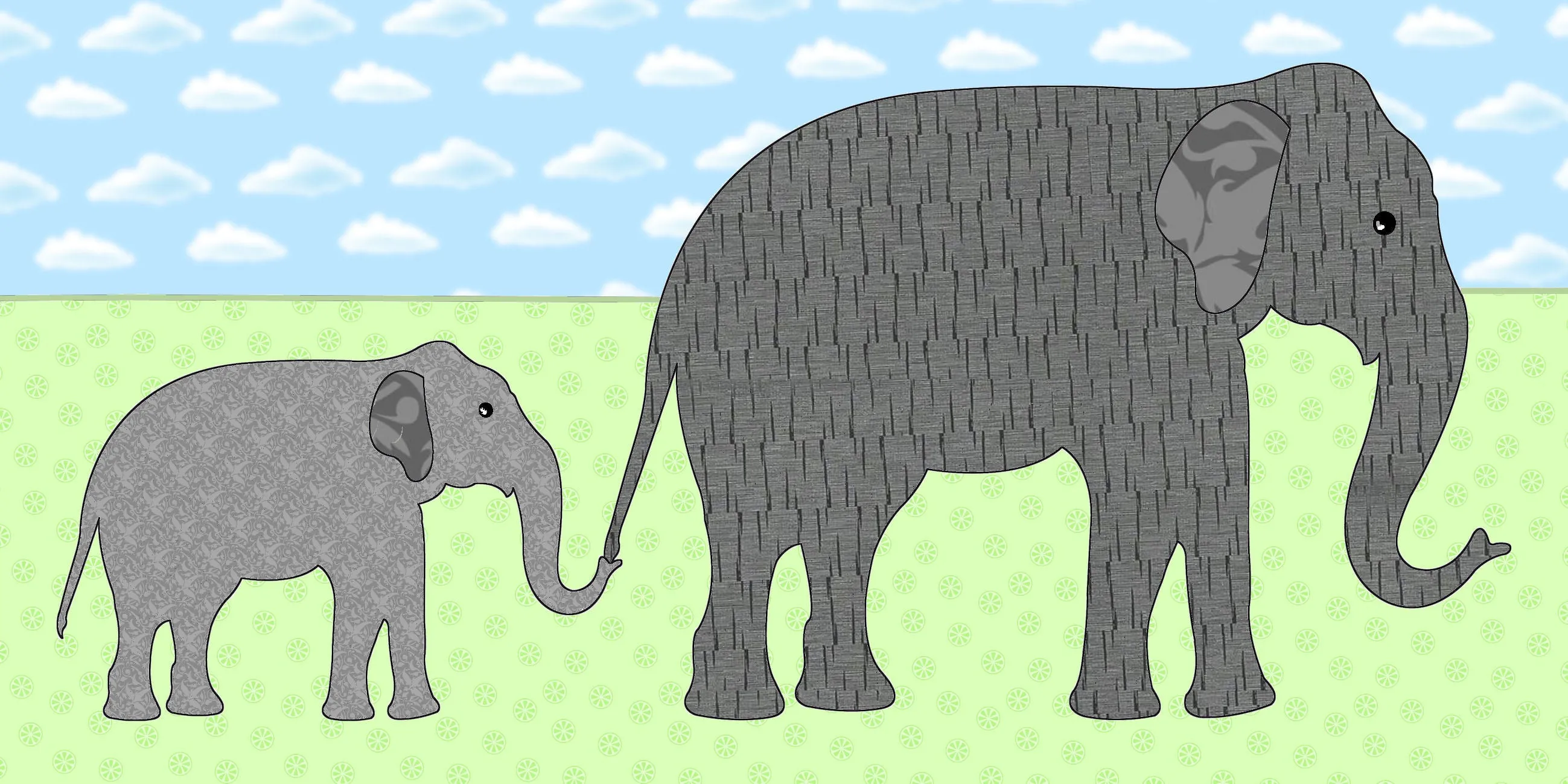 Elephants, approx 7¼" x 10" and 4¼" x 6¼" - 6830 - Mat included