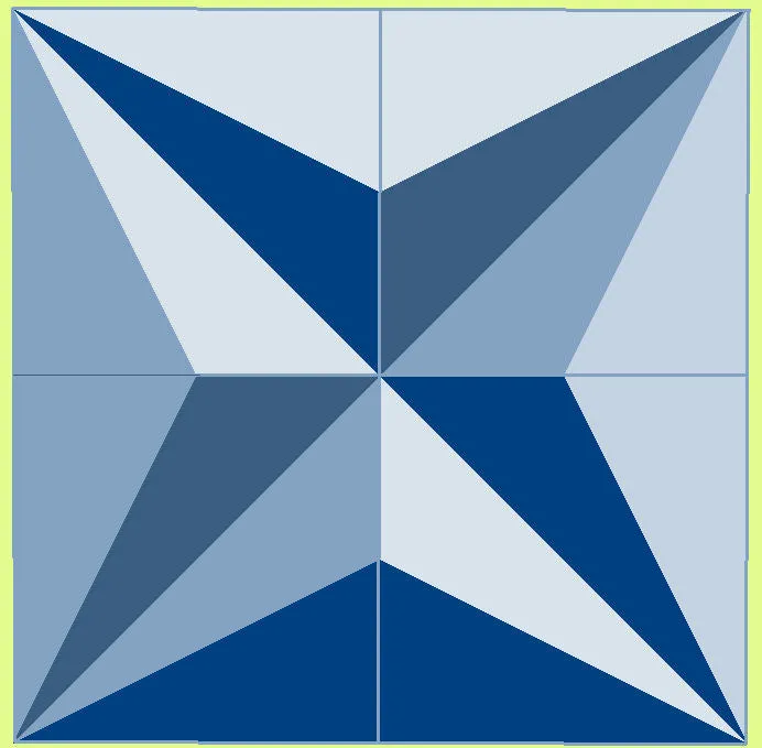 Four Point Star, 3D  - 6356  (4" finished quarter block, 8" finished block) - Mat included