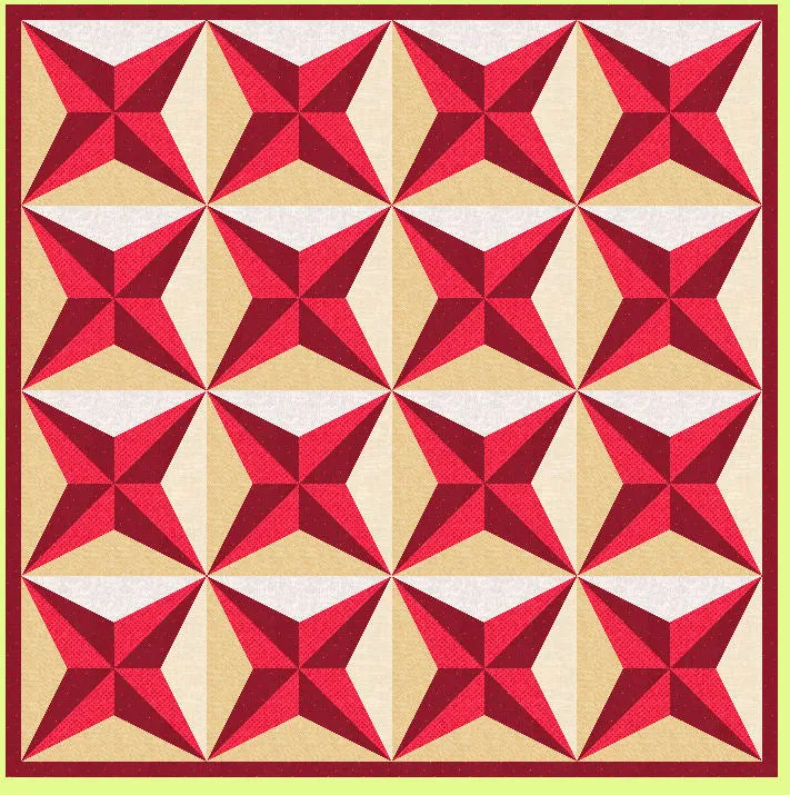 Four Point Star, 3D  - 6356  (4" finished quarter block, 8" finished block) - Mat included