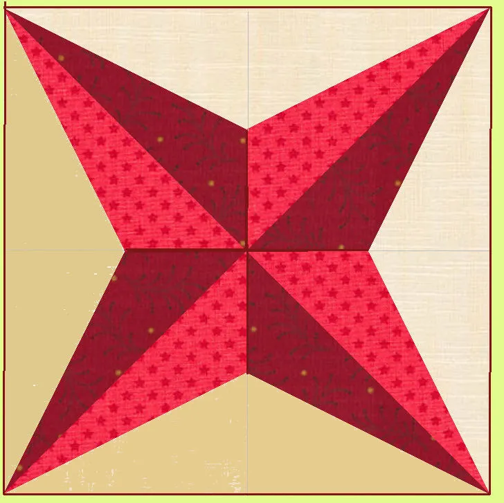 Four Point Star, 3D  - 6356  (4" finished quarter block, 8" finished block) - Mat included