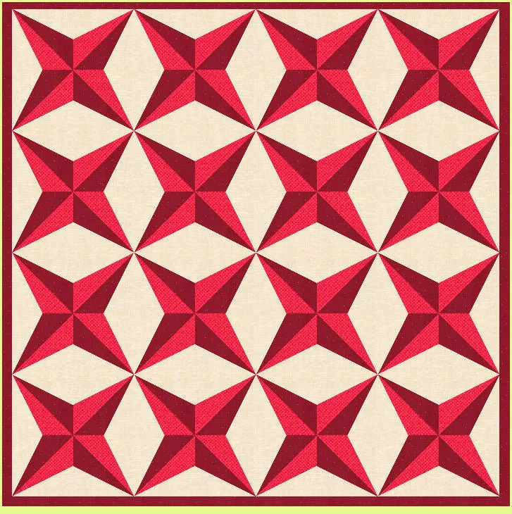 Four Point Star, 3D  - 6356  (4" finished quarter block, 8" finished block) - Mat included