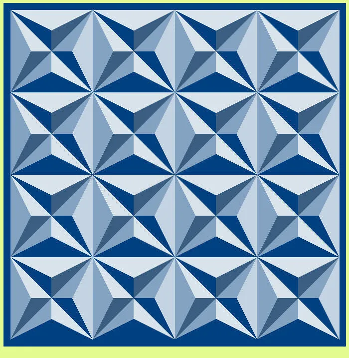 Four Point Star, 3D  - 6356  (4" finished quarter block, 8" finished block) - Mat included