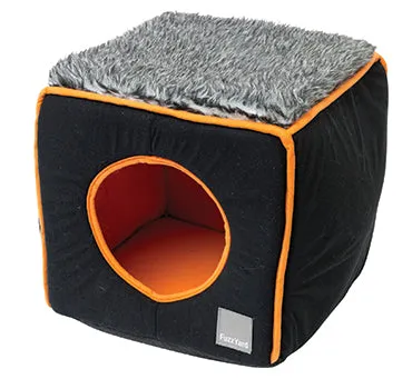 FuzzYard Cat Cube Bed in Black with Orange (discontinued)