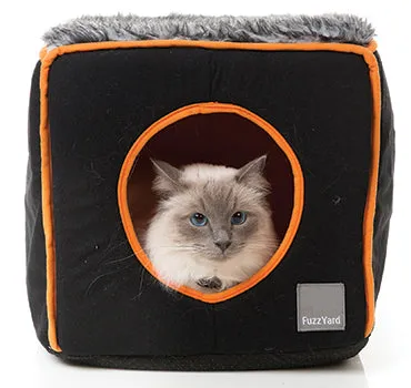 FuzzYard Cat Cube Bed in Black with Orange (discontinued)