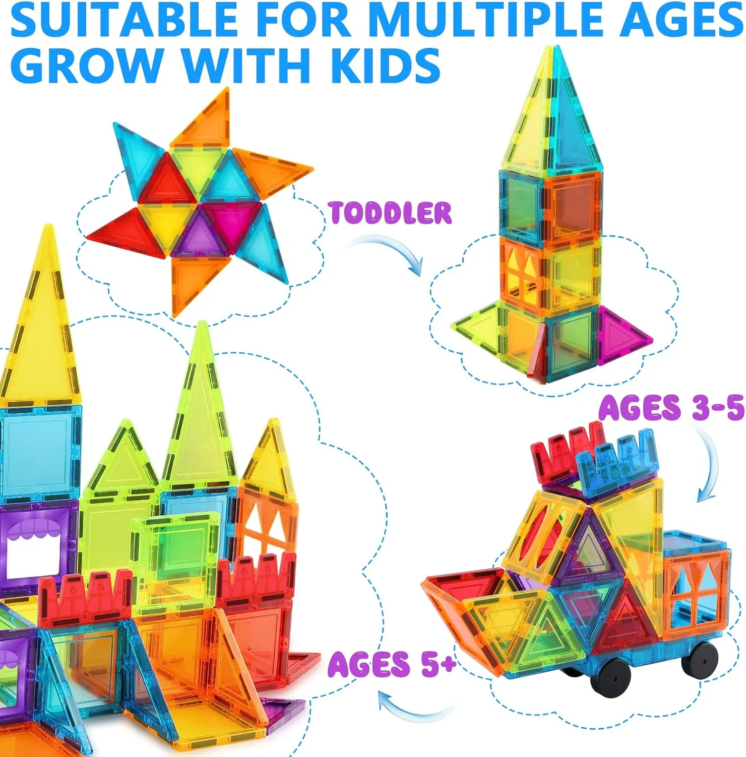 GEPER Magnetic Tiles Kids, Toddler Girls & Boys Age 4-5 6-8, Sensory Toys for Toddler 3-4, Magnet Toys Building Blocks, STEM Preschool Learning Montessori Toys for 3  Year Old