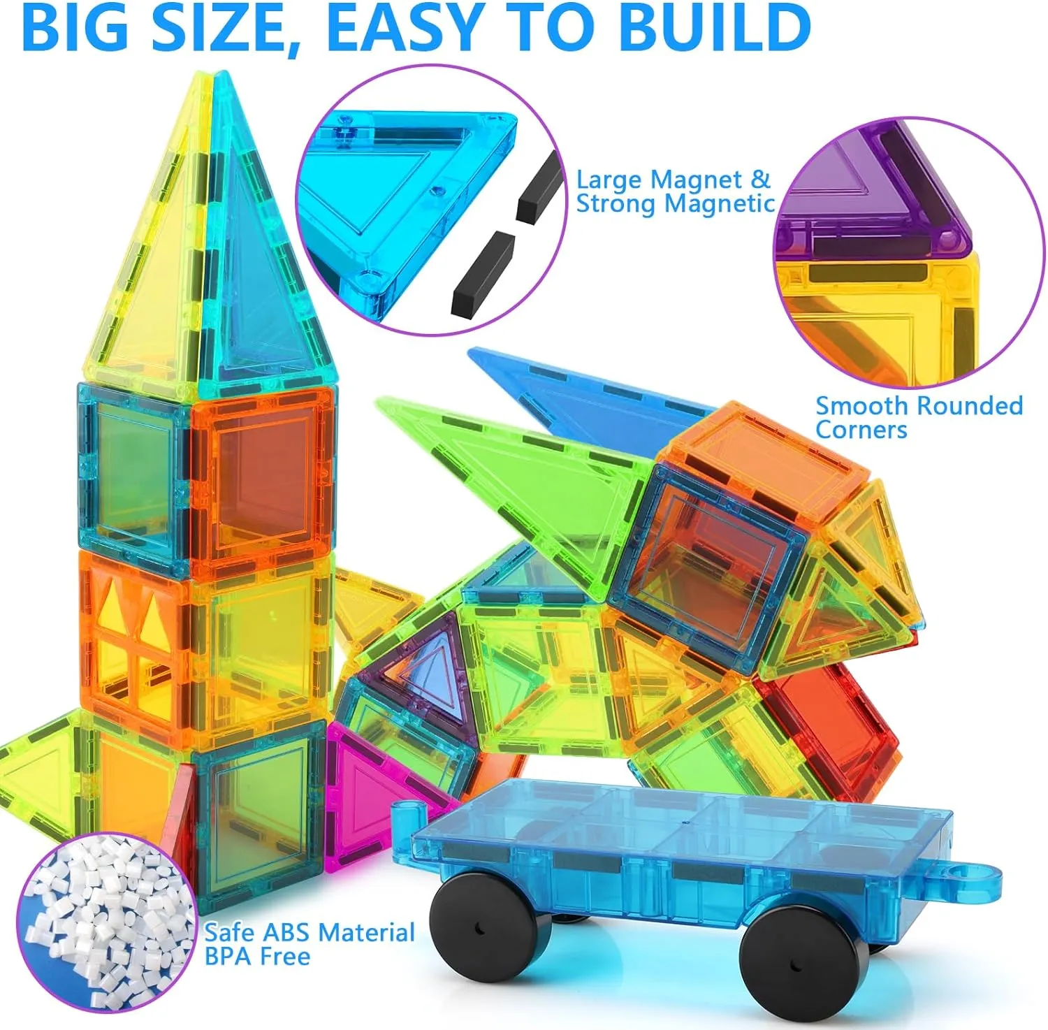 GEPER Magnetic Tiles Kids, Toddler Girls & Boys Age 4-5 6-8, Sensory Toys for Toddler 3-4, Magnet Toys Building Blocks, STEM Preschool Learning Montessori Toys for 3  Year Old