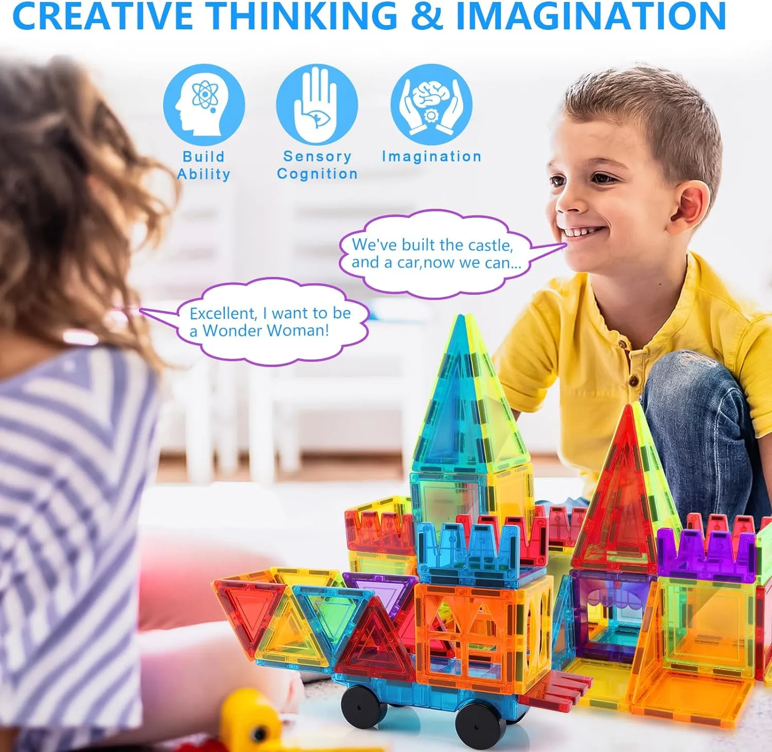 GEPER Magnetic Tiles Kids, Toddler Girls & Boys Age 4-5 6-8, Sensory Toys for Toddler 3-4, Magnet Toys Building Blocks, STEM Preschool Learning Montessori Toys for 3  Year Old