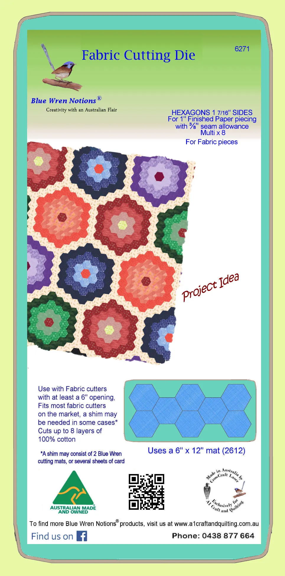 Hexagons 1 7/16th inch sides, to finish at 1", paper pieced -  6271 - includes cutting mat