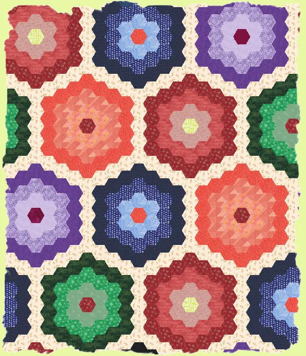 Hexagons 1 7/16th inch sides, to finish at 1", paper pieced -  6271 - includes cutting mat