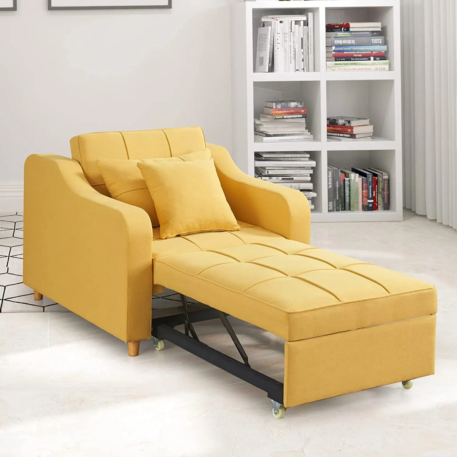 Homrest Upgrade Sofa Bed 3-in-1 Convertible Chair Multi-Functional Sofa Bed Adjustable Recliner(Yellow)
