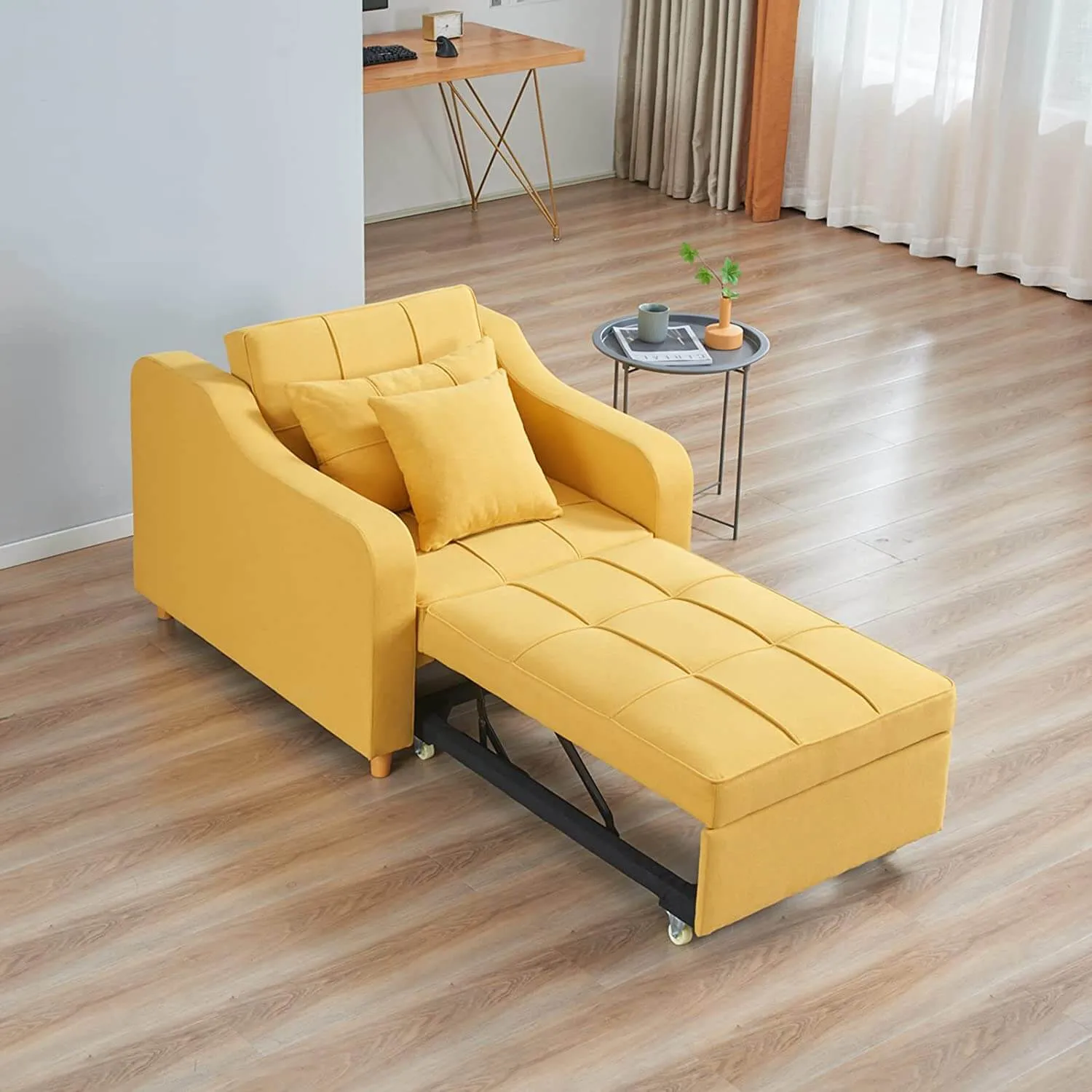 Homrest Upgrade Sofa Bed 3-in-1 Convertible Chair Multi-Functional Sofa Bed Adjustable Recliner(Yellow)