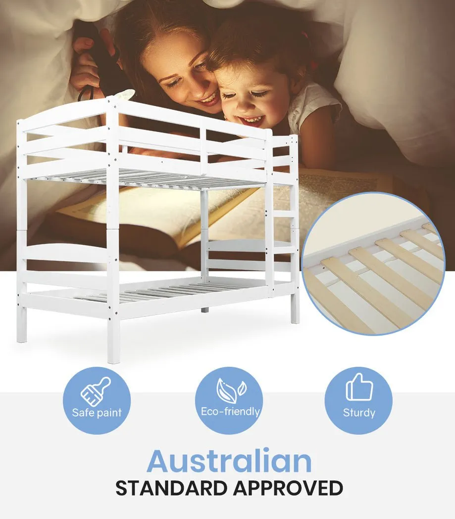 Kids Single Wooden Bunk Bed Frame - White