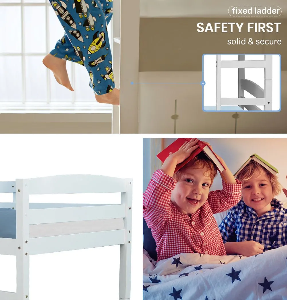 Kids Single Wooden Bunk Bed Frame - White