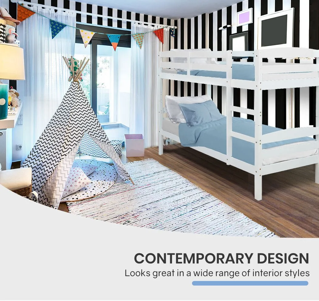 Kids Single Wooden Bunk Bed Frame - White