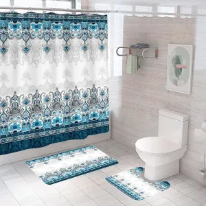 Kuber Industries Shower Curtain & Bathmat Set | Non-Slip Bath mats for Bathroom | Easy-Slide Curtains | Polyester Curtain or Bathmat for Bath Décor | XTL224-3T | 15 Pcs Set | Multicolor