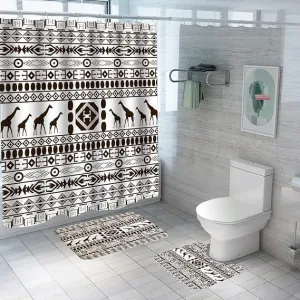 Kuber Industries Shower Curtain & Bathmat Set | Non-Slip Bath mats for Bathroom | Easy-Slide Curtains | Polyester Curtain or Bathmat for Bath Décor | YF189-3T | 15 Pcs Set | Multicolor