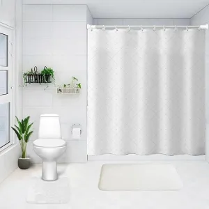 Kuber Industries Shower Curtain & Bathmat Set | Non-Slip Bath mats for Bathroom | Easy-Slide Curtains | Polyester Curtain or Bathmat for Bath Décor | YX0148-3T | 15 Pcs Set | Multicolor