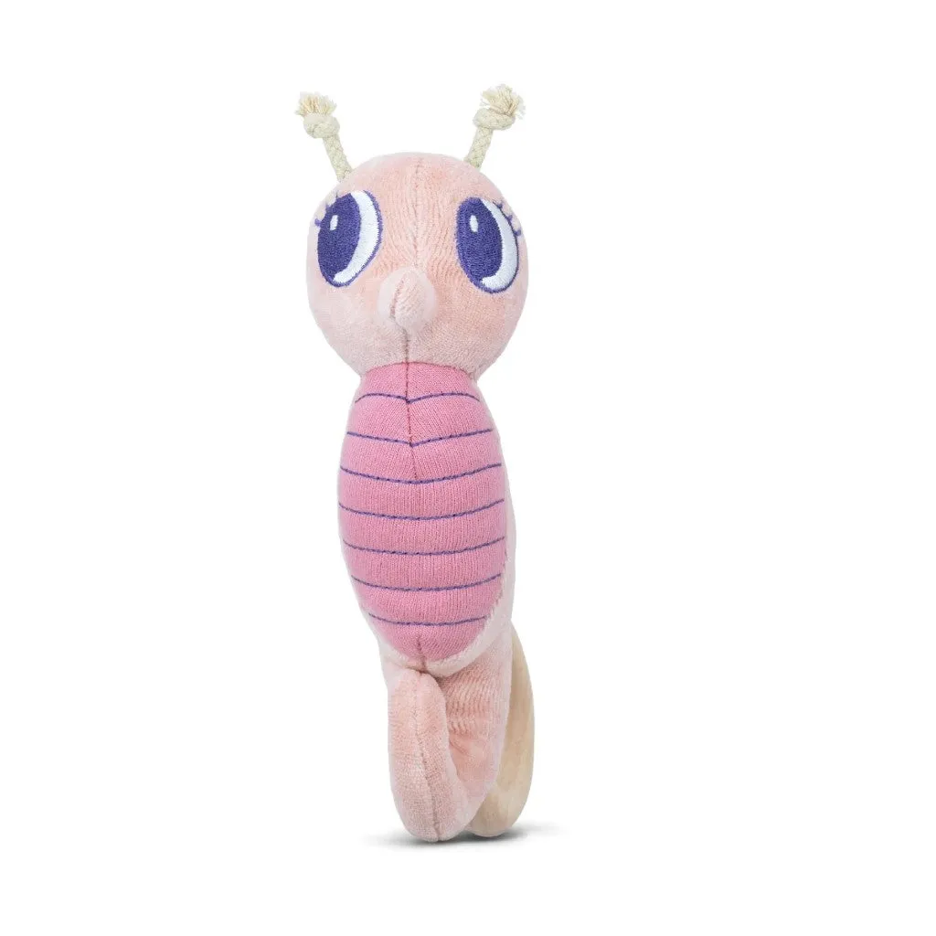 Organic Plush   Wood Teething Rattle - Pink Seahorse