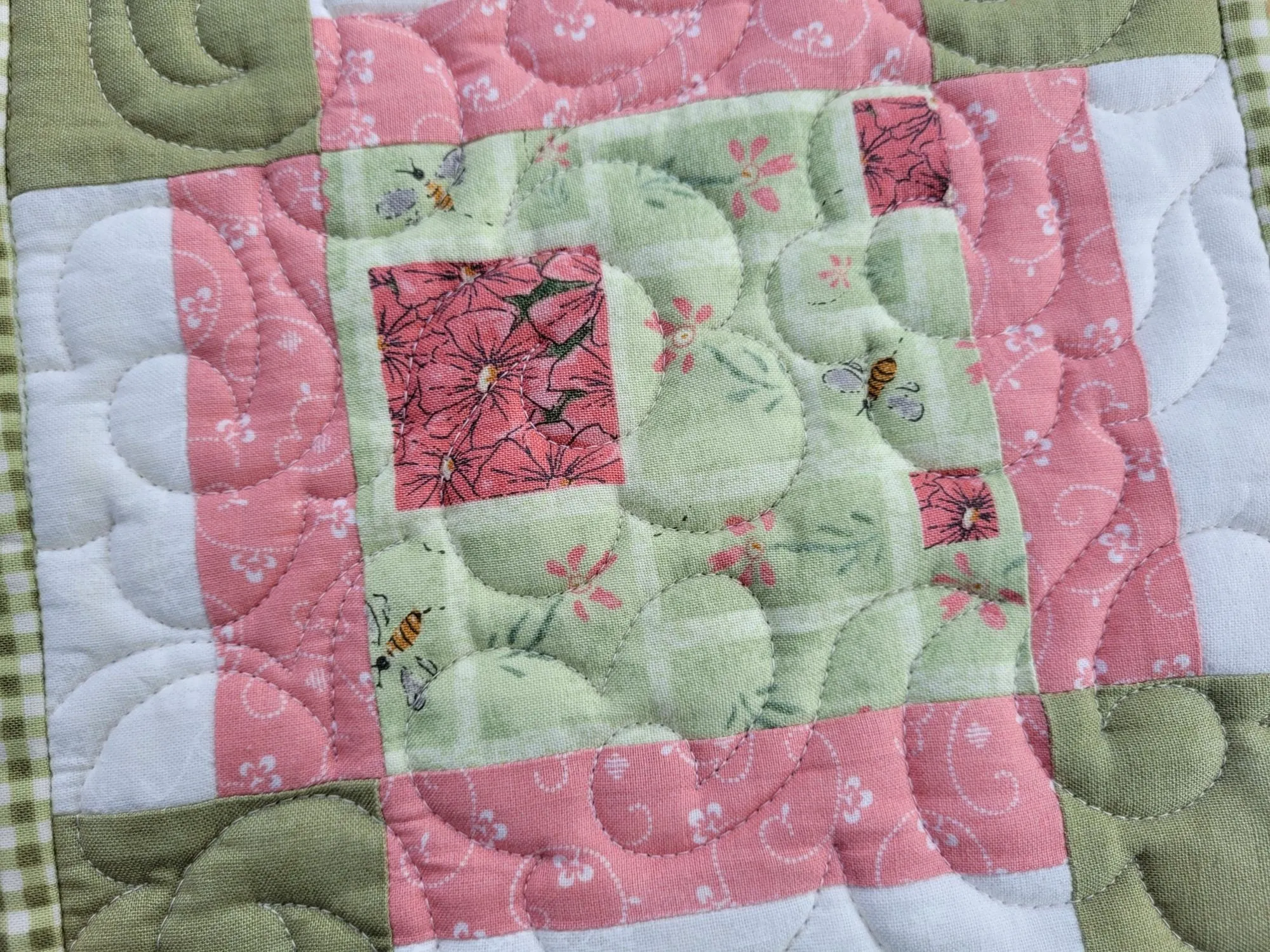 Patchwork Potholder in Green & Pink Cotton Fabric