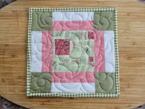 Patchwork Potholder in Green & Pink Cotton Fabric