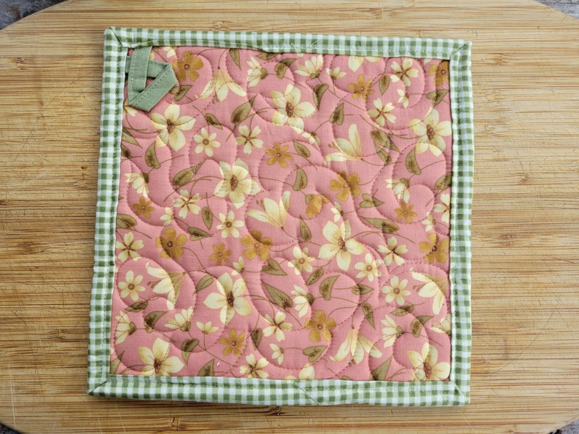 Patchwork Potholder in Green & Pink Cotton Fabric