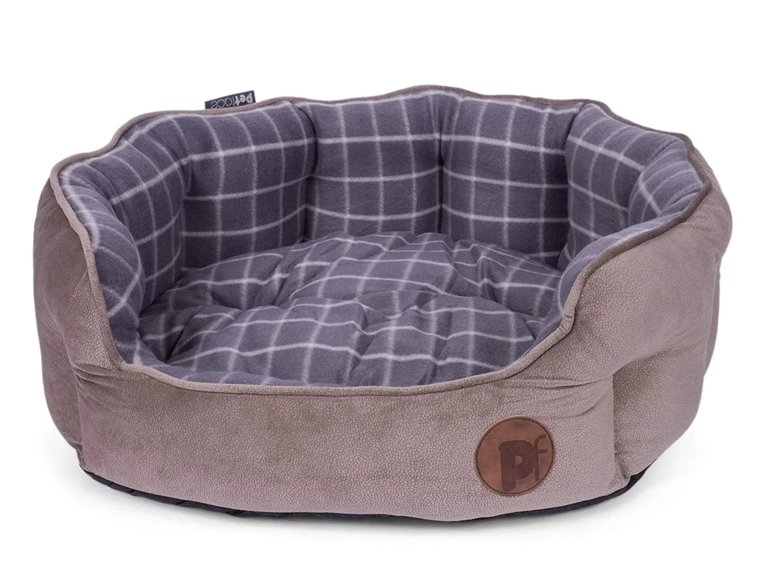 Petface Grey Check & Bamboo Dog Bed M
