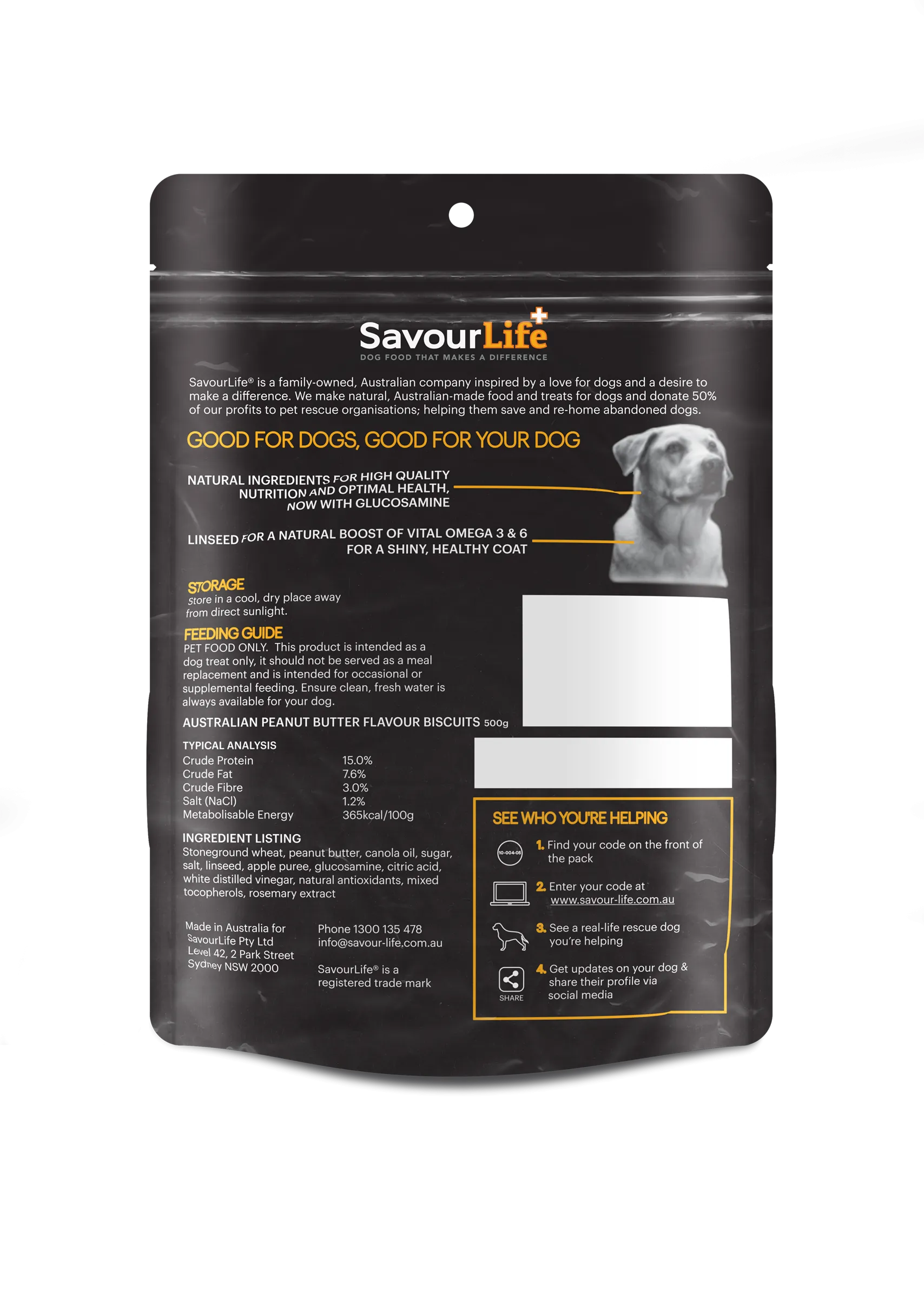 SavourLife Dog Treat Australian Peanut Butter Flavour Biscuits 500g