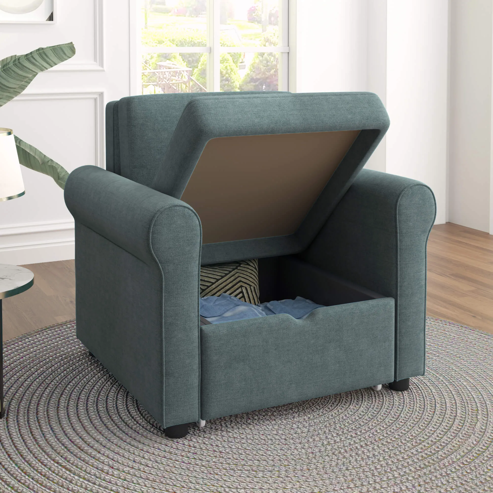 Sofa Bed Convertible Sleeper Chair Bed Adjustable Backrest with Storage(Deep Blue)