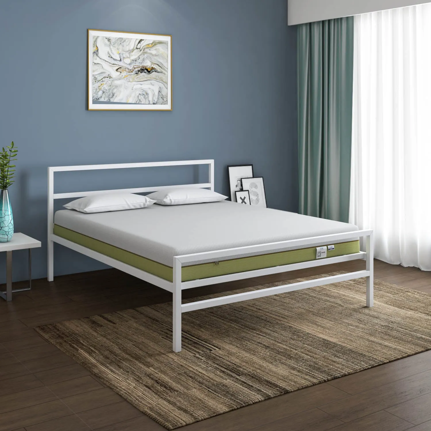 Striker Metal Bed (White)   ECOAIR Latex Mattress (King)