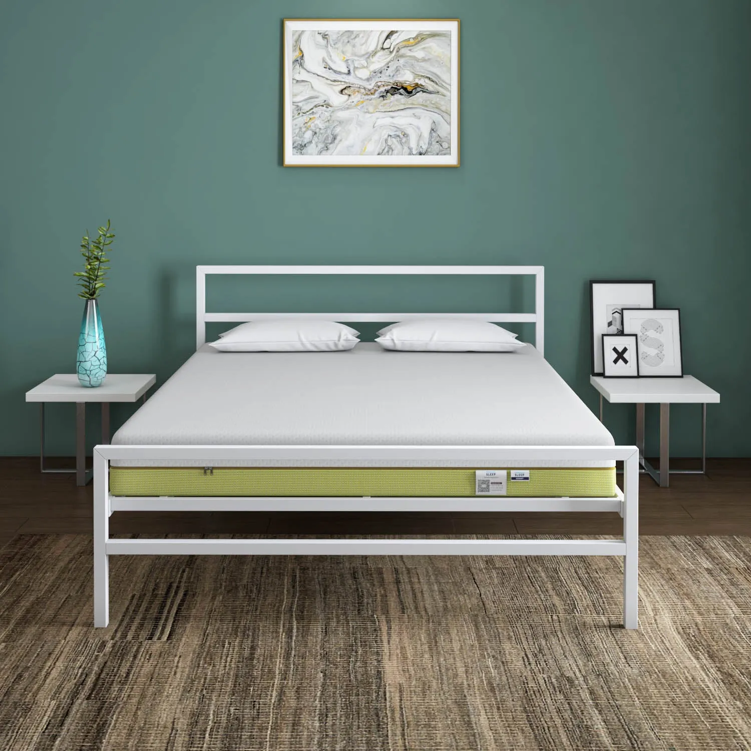 Striker Metal Bed (White)   ECOAIR Latex Mattress (King)